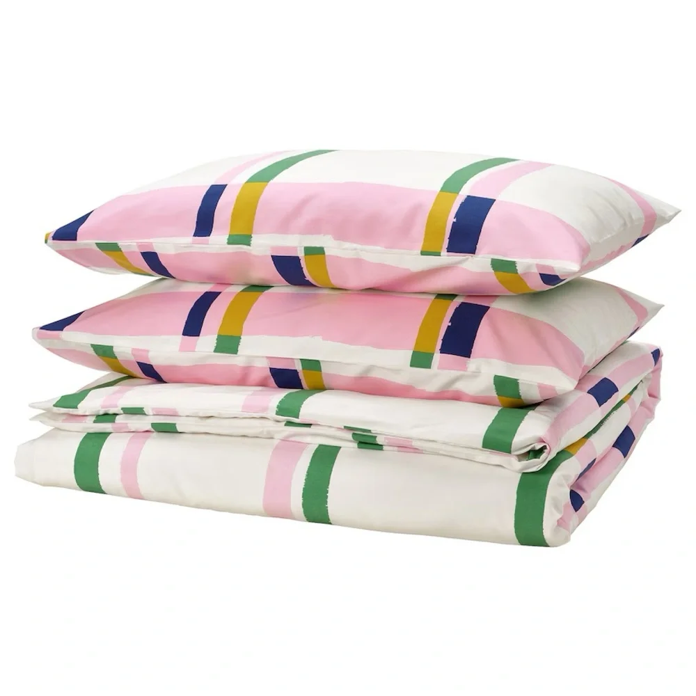 IKEA SYRABLADMAL Duvet cover w/ pillowcase(s), multicolor/check, Full/Queen New
